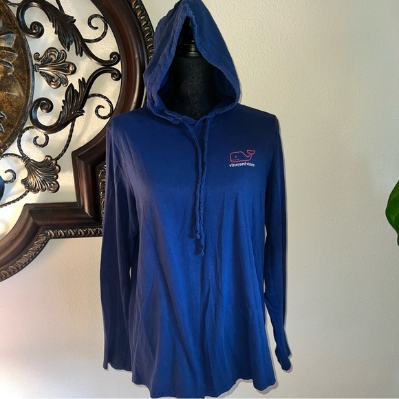 Vineyard Vines Unisex Lightweight Navy Blue Long Sleeve Hoodie Size Large - Picture 1 of 16